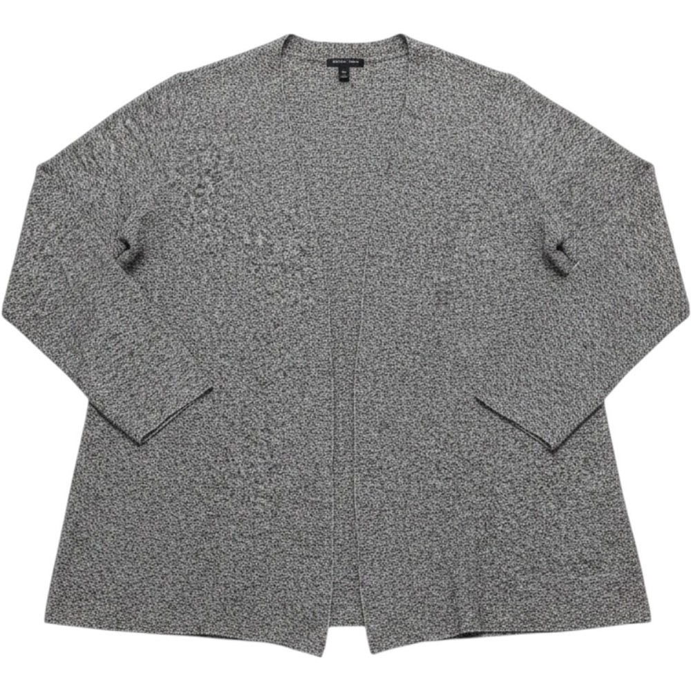 Eileen Fisher Organic Linen Cotton Marled Cardigan Sweater Black White Medium